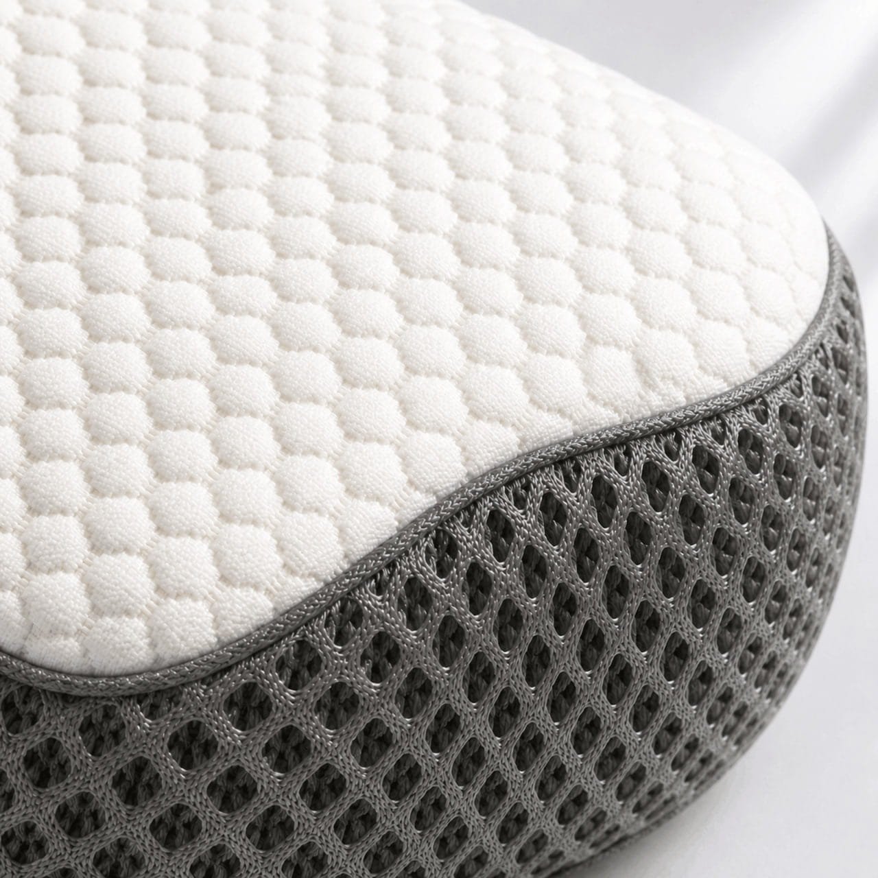 Close-up of the OrthoCloud Pillow’s honeycomb-knit fabric and breathable mesh cover
